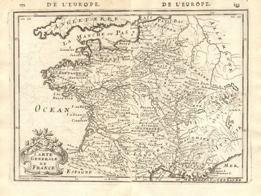 'CARTE GENERALE DE FRANCE' showing towns, rivers & provinces. MALLET 1683 map